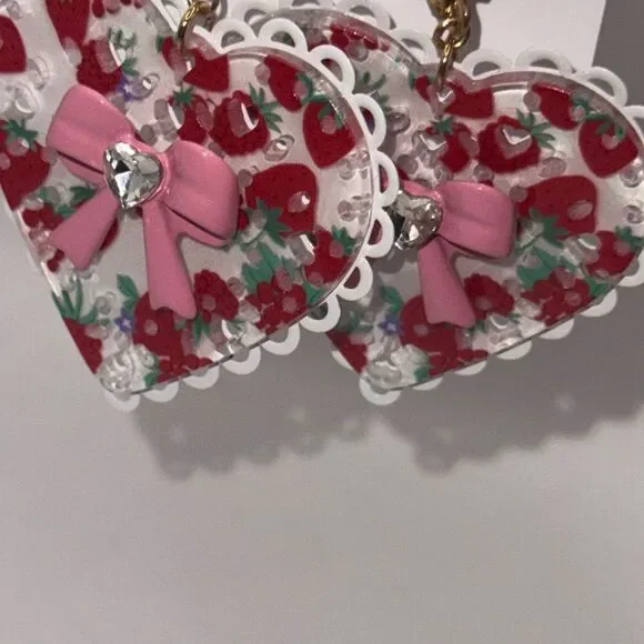 Betsey Johnson Heart Earrings with Pink Bows - Picture 5 of 5